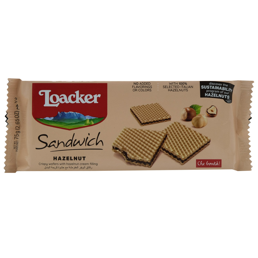 Loacker Hazelnut Sandwich Wafers 75g - Available at Alosra Online Supermarket