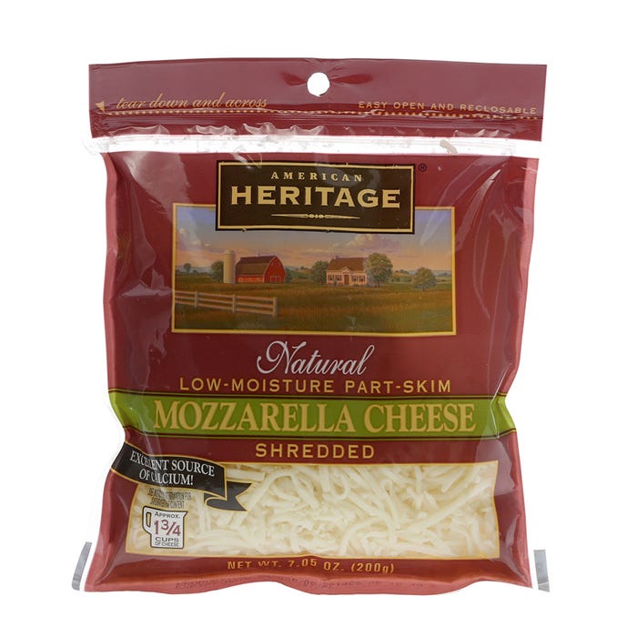American Heritage Natural Shredded Mozzarella Cheese 200g - Available at Alosra Online Supermarket