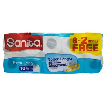 Sanita Extra Long Toilet Tissue Roll [8+2 Roll] [Special Offer]
