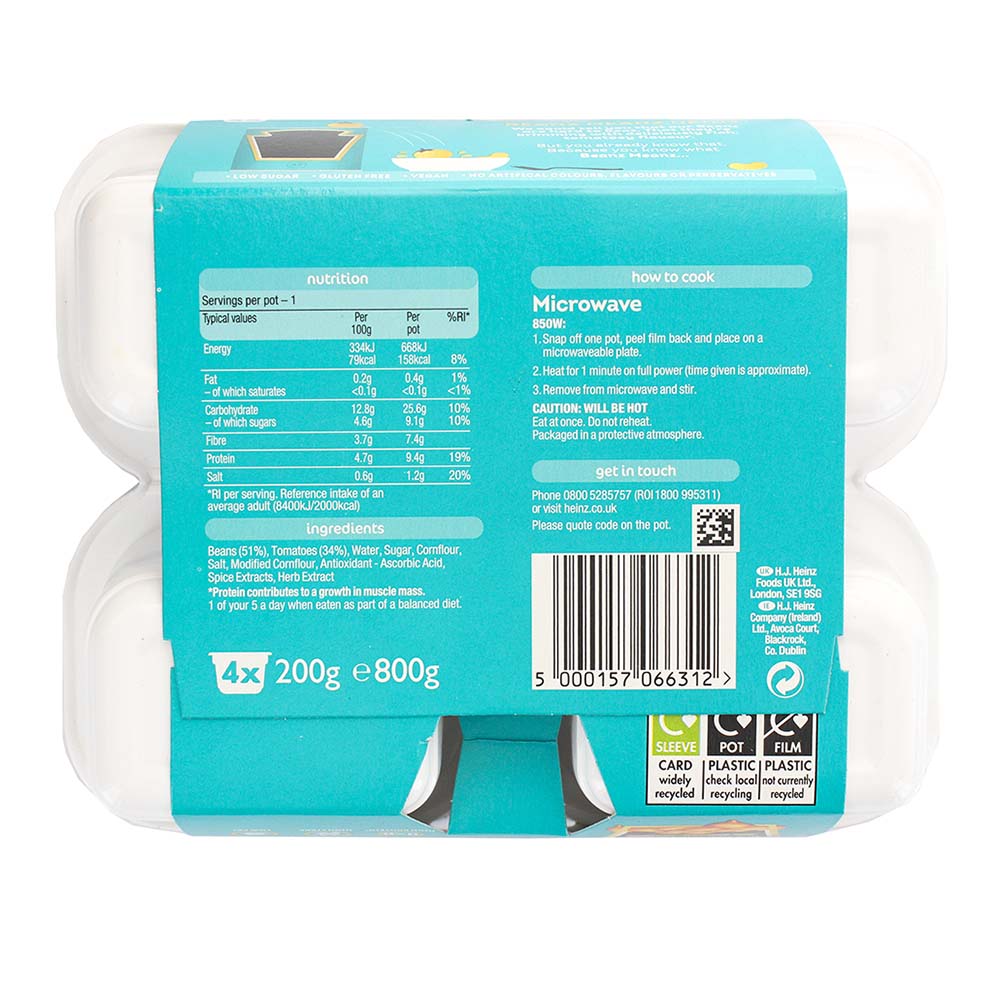 Heinz Baked Beans Snap Pot 4x200g- Product ingredients image
