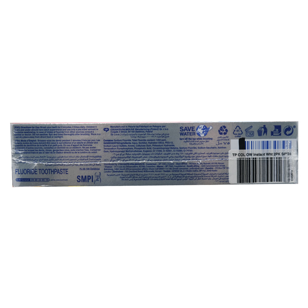 Colgate Optic White Instant Whitening Toothpaste 2x75ml [Special Offer] left side image