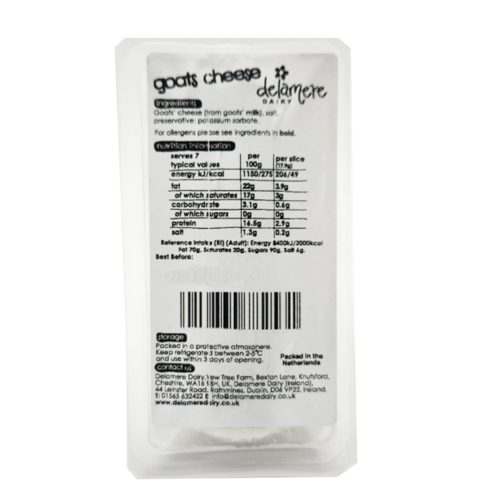 Delamere Dairy Natural Mini Goats Cheese 125g right side image