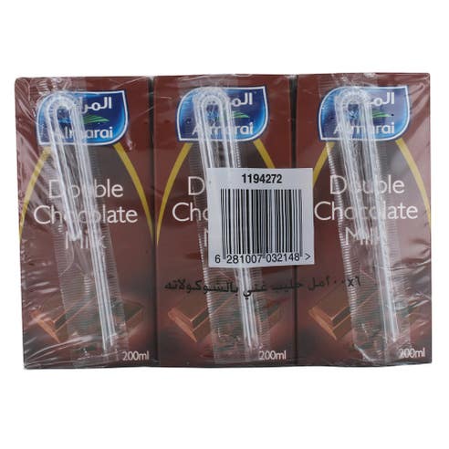 Almarai UHT Double Chocolate Milk 200ml 6s - Available at Alosra Online Supermarket