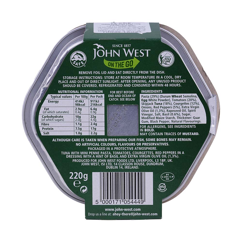 John West Light Lunch Italian Style Tuna Salad 220g back image