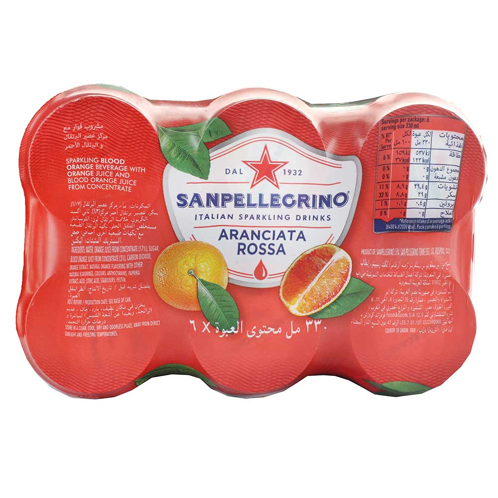 Sanpellegrino Aranciata Rossa 330ml [6 Pack]- Product ingredients image