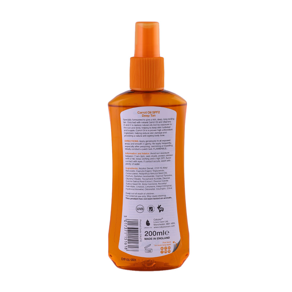 Calypso Carrot Oil Deep Tanning Spray SPF2 200ml back image