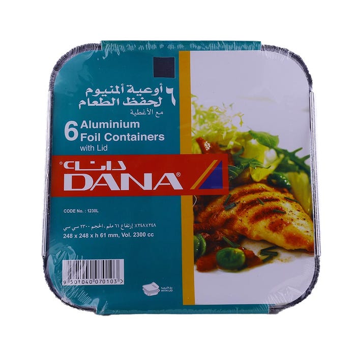 Dana Aluminium Foil Container 248x248x61mm 6's - Available at Alosra Online Supermarket