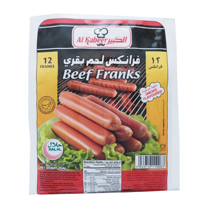 Al Kabeer Beef Franks Smoke Flavoured 12x454g - Available at Alosra Online Supermarket