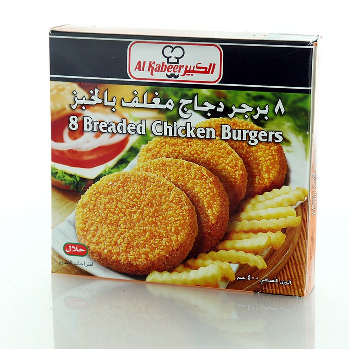 Al Kabeer Breaded Chicken Burgers 400g - Available at Alosra Online Supermarket