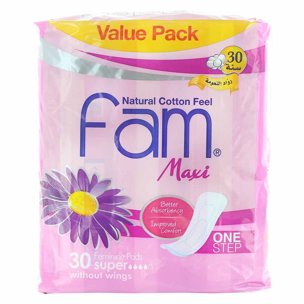 Fam Maxi One Step Feminine Pads 30's Pack - Available at Alosra Online Supermarket