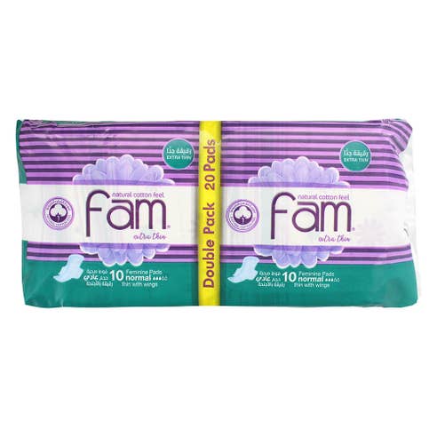 Fam Normal Extra Thin Feminine Pads 20's Duo Pack - Available at Alosra Online Supermarket