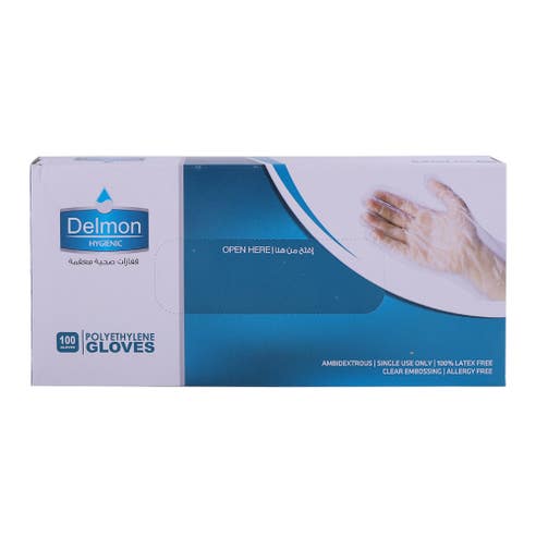 Delmon Polyethylene Disposable Gloves 100's - Available at Alosra Online Supermarket