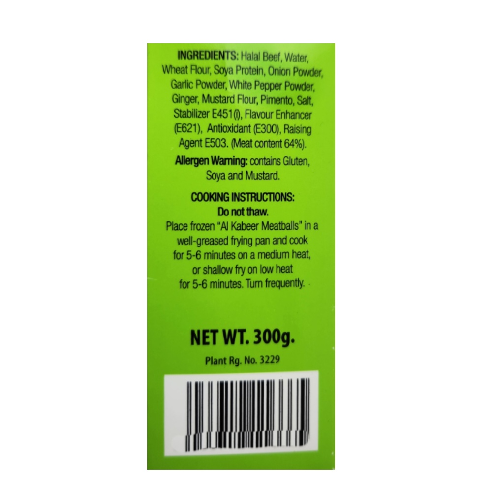Al Kabeer Beef Meat Balls 300g back image