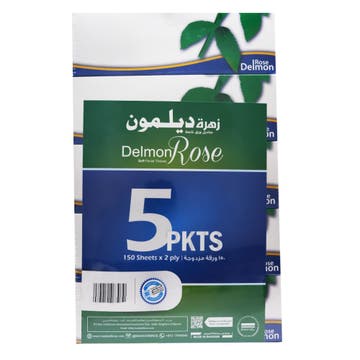 Delmon Rose Facial Tissue 150's [5 Pack] - Available at Alosra Online Supermarket