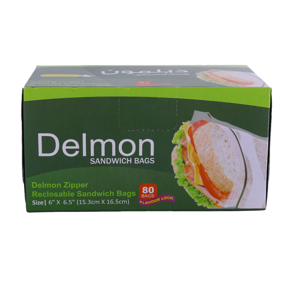 Delmon Zip Reclosable Sandwich Bags 80's - Available at Alosra Online Supermarket