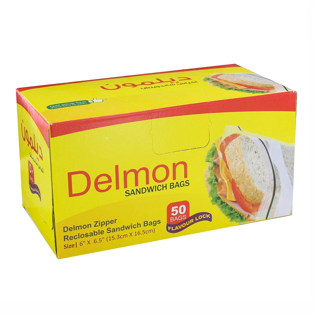 Delmon Zip Reclosable Sandwich Bags 50's - Available at Alosra Online Supermarket