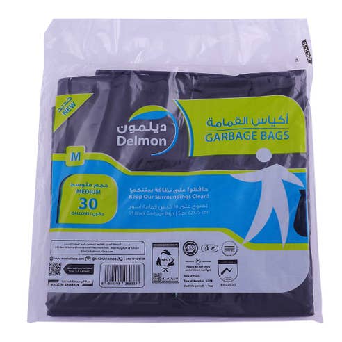 Delmon Garbage Bags Medium with Ties 30Gal 15's - Available at Alosra Online Supermarket