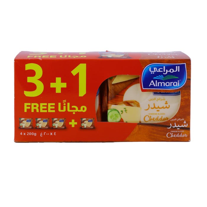 Almarai Slice Cheese Cheddar 4x200g3+1free