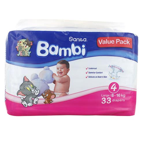 Sanita Bambi Value Pack Diapers Large 33's - Available at Alosra Online Supermarket