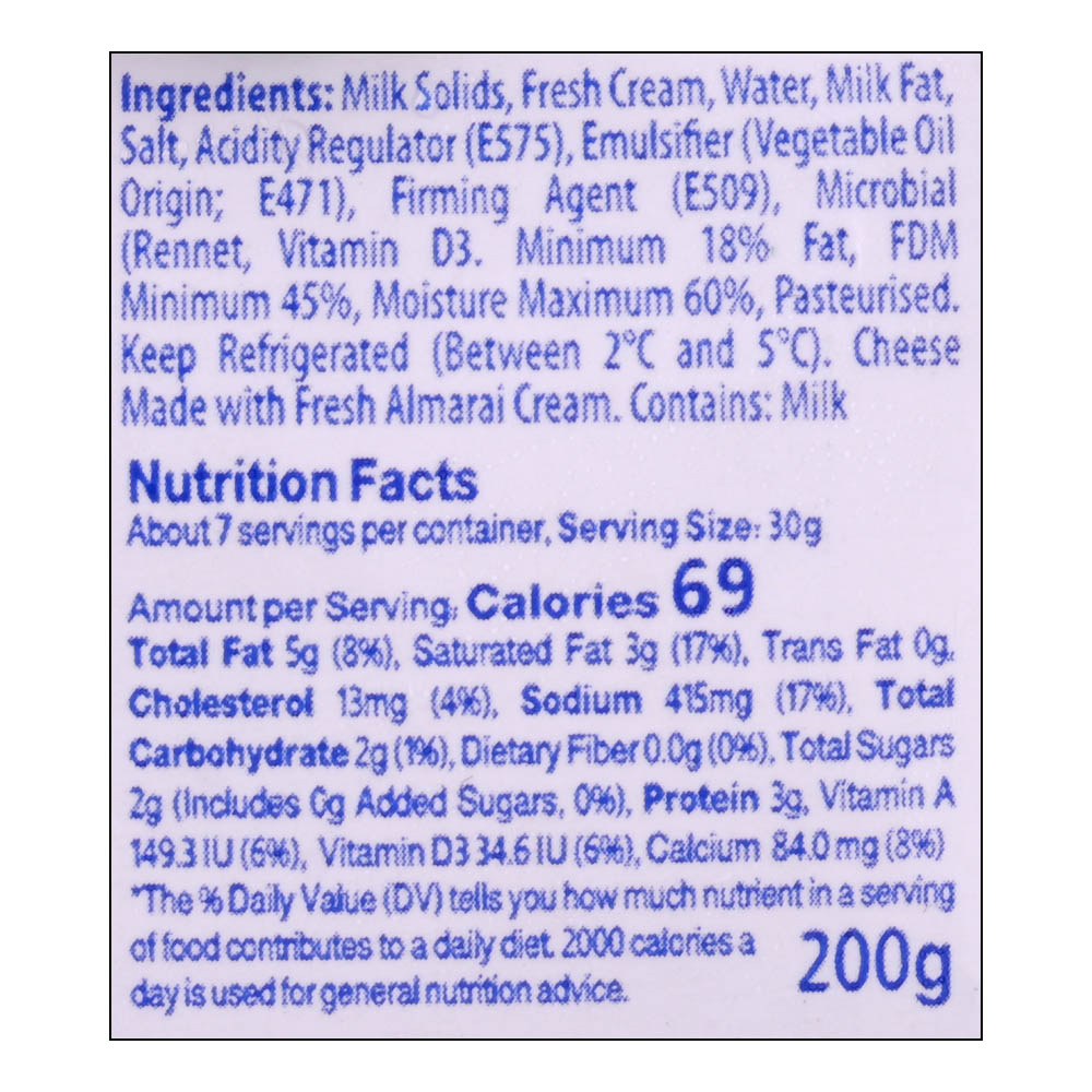 Almarai Full Fat Feta Cheese 200g back image