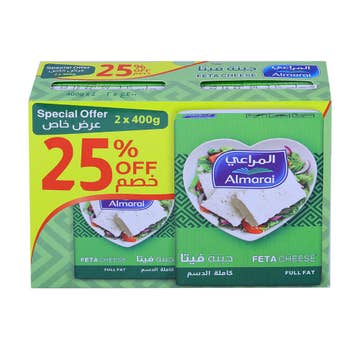 Almarai Full Fat Feta Cheese 2x400g [Special Offer] - Available at Alosra Online Supermarket