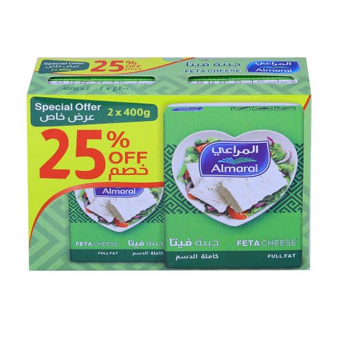 Almarai Full Fat Feta Cheese 2x400g [Special Offer] - Available at Alosra Online Supermarket