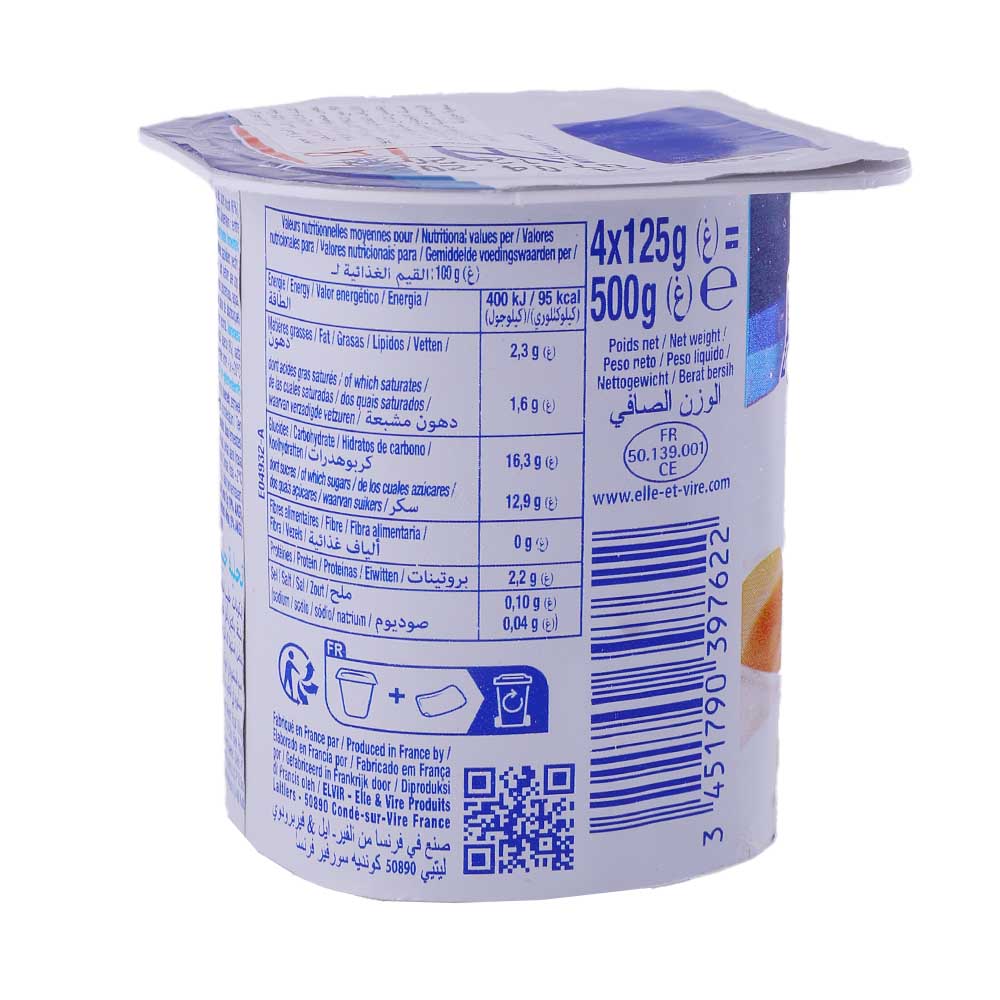 Elle & Vire Apricot Fruit Dessert 125g back image
