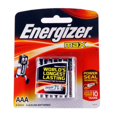 Energizer Max AAA Alkaline Battery 4's - Available at Alosra Online Supermarket