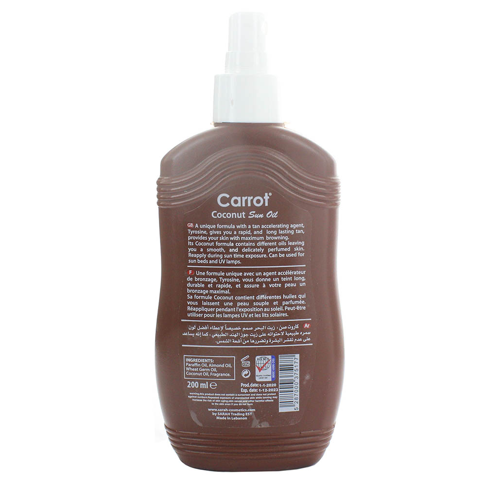 Carrot Sun Coconut Tanning Oil Spray 200ml back image