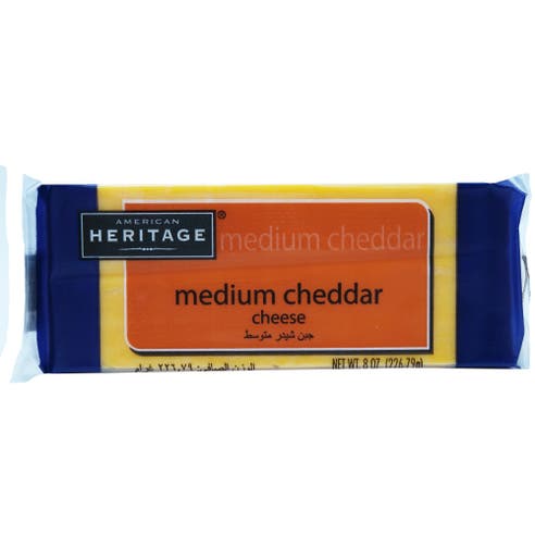 American Heritage Medium Cheddar Cheese 227g – Available at Alosra Online Supermarket