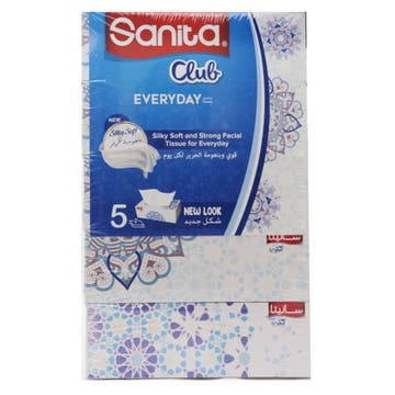 Sanita Club Facial Tissue 2Ply 5x130's - Available at Alosra Online Supermarket