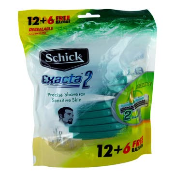 Schick Exacta 2 Razor Sensitive Skin [12+6 Free] - Available at Alosra Online Supermarket