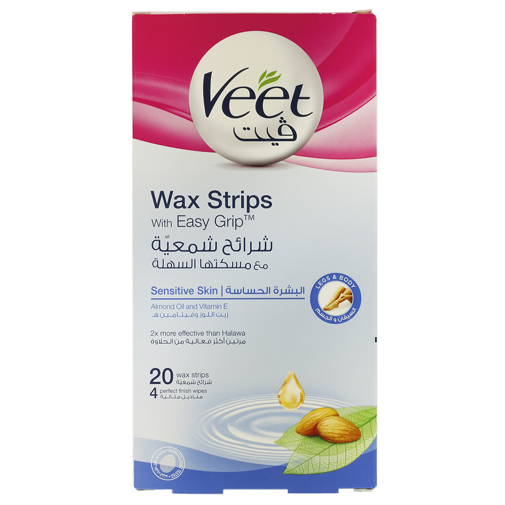 Veet Wax Strips Sensitive Skin 20's - Available at Alosra Online Supermarket