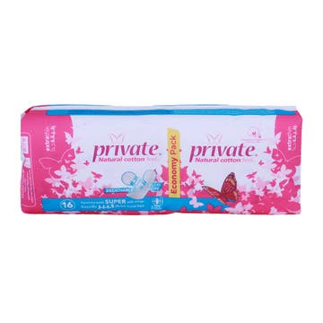 Private Extra Thin Butterfly Pads Economy Pack 16's - Available at Alosra Online Supermarket