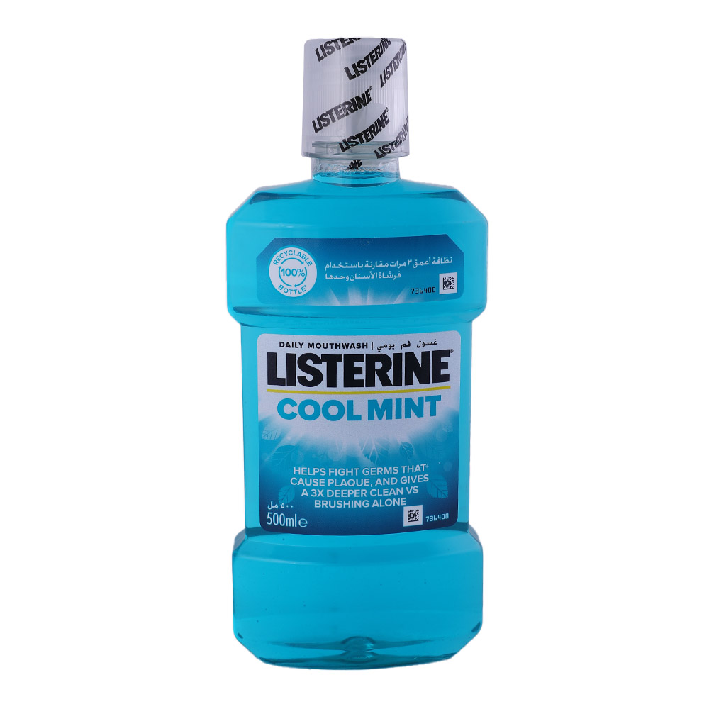 Listerine Cool Mint Daily Mouthwash 500ml - Available at Alosra Online Supermarket