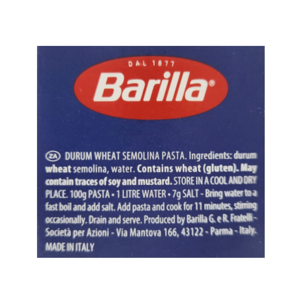 Barilla Fusilli 500g back image