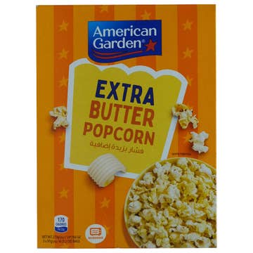 American Garden Extra Butter Micro Popcorn 273g - Available at Alosra Online Supermarket