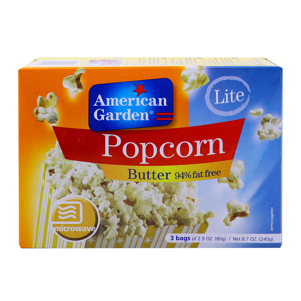 American Garden Butter Microwave Popcorn Lite 240g back image