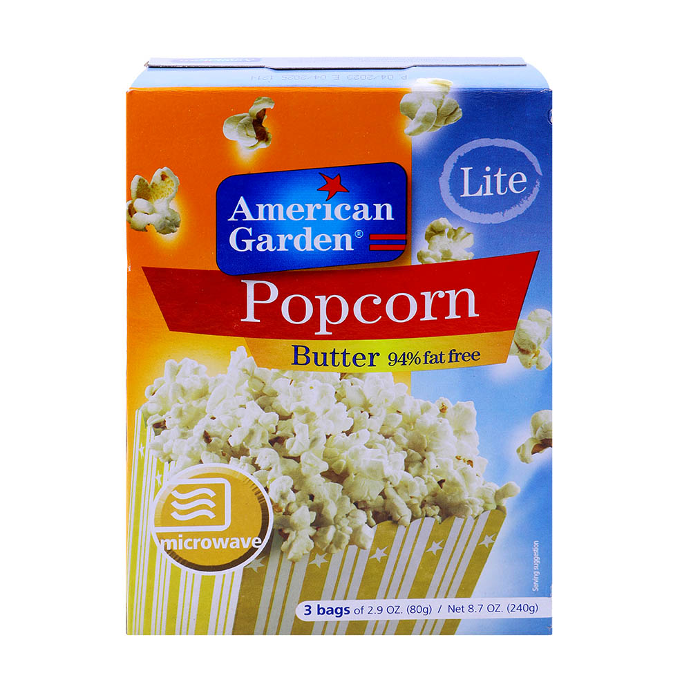 American Garden Butter Microwave Popcorn Lite 240g - Available at Alosra Online Supermarket