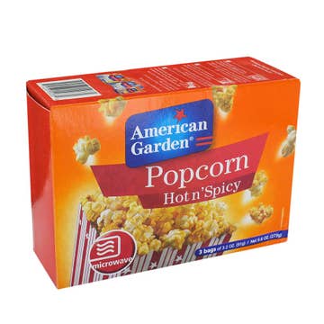 American Garden Hot & Spicy Microwave Popcorn 273g - Available at Alosra Online Supermarket