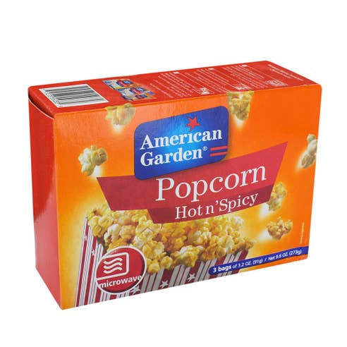 American Garden Hot & Spicy Microwave Popcorn 273g - Available at Alosra Online Supermarket