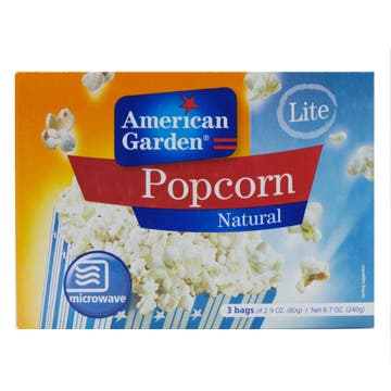 American Garden Natural Lite Microwave Popcorn 240g - Available at Alosra Online Supermarket