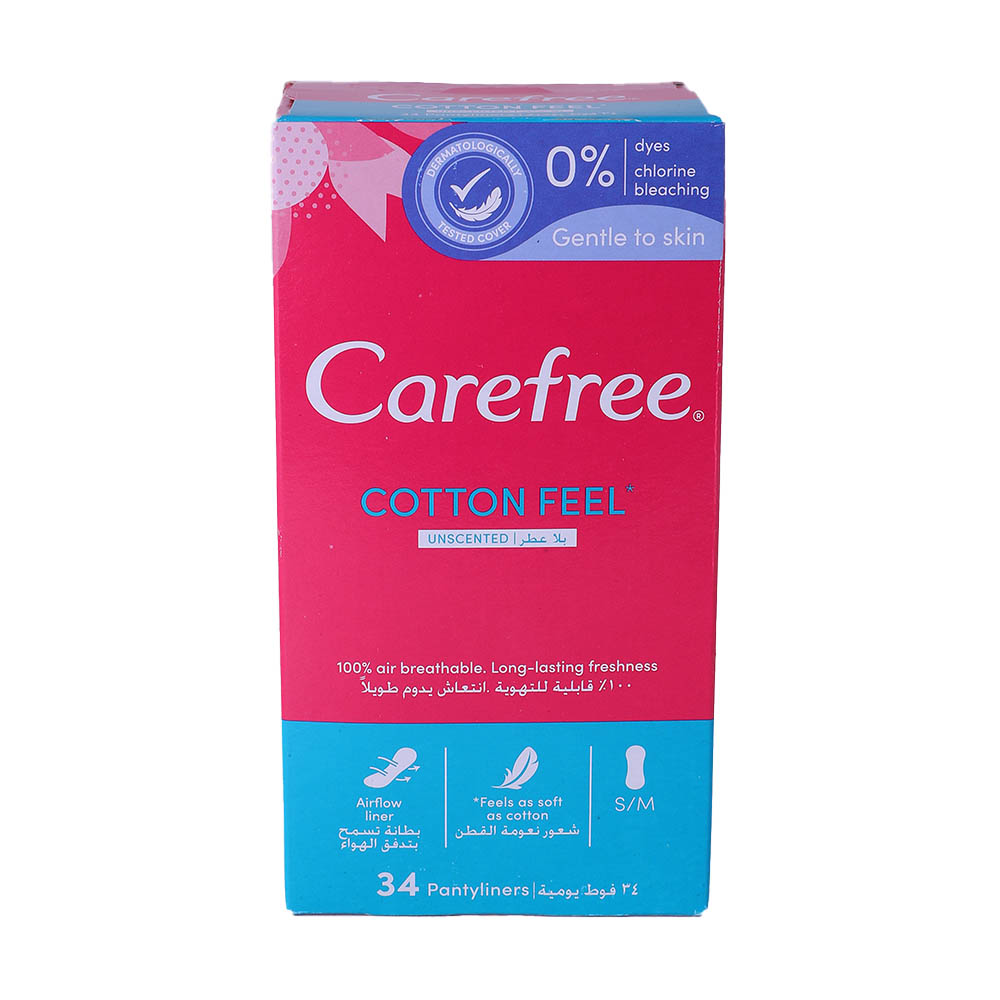 Carefree Cotton Feel Unscented Pantyliner 34's - Available at Alosra Online Supermarket