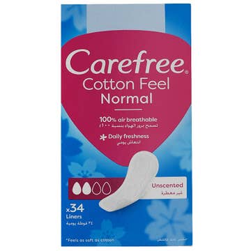 Carefree Cotton Feel Unscented Pantyliner 34's - Available at Alosra Online Supermarket