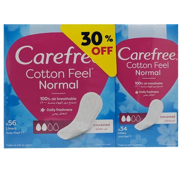 Carefree Cotton Feel Normal Unscented Liners 56's+34's [Special Offer]