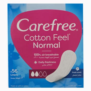 Carefree Cotton Fresh Scent Pantyliner 56's - Available at Alosra Online Supermarket