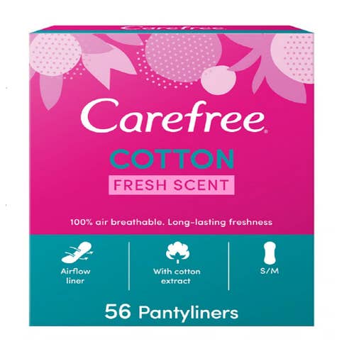 Carefree Cotton Fresh Scent Pantyliner 56's - Available at Alosra Online Supermarket