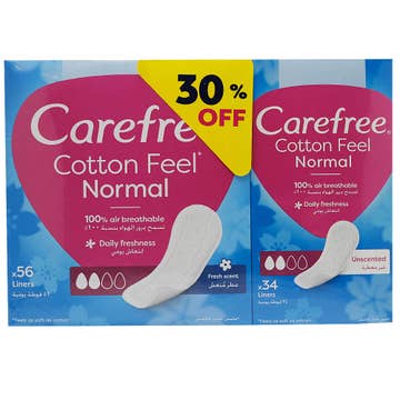 Carefree Cotton Feel Normal Fresh Scent & Unscented Liners 56's+34'3 [Special Offer]