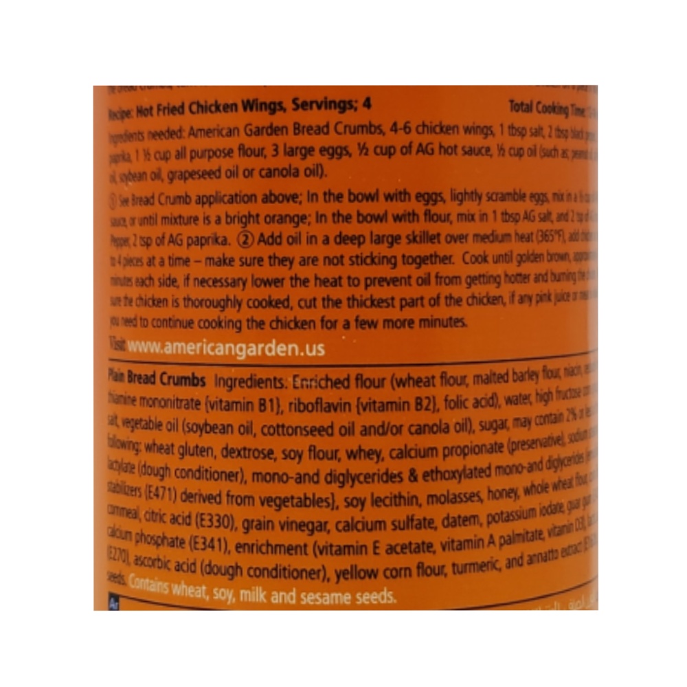 American Garden Plain Bread Crumbs 8Oz back image