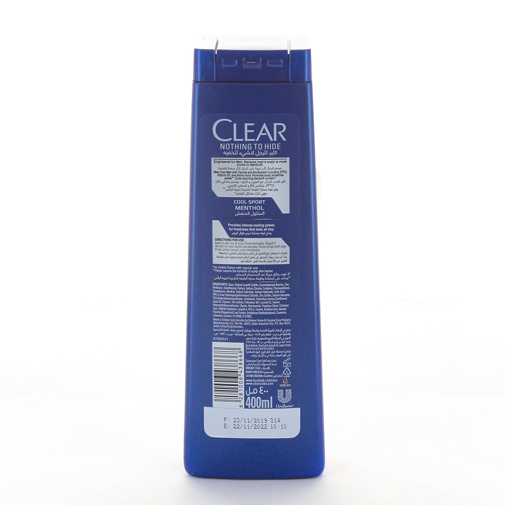 Clear Men Cool Sport Menthol Shampoo 400ml back image